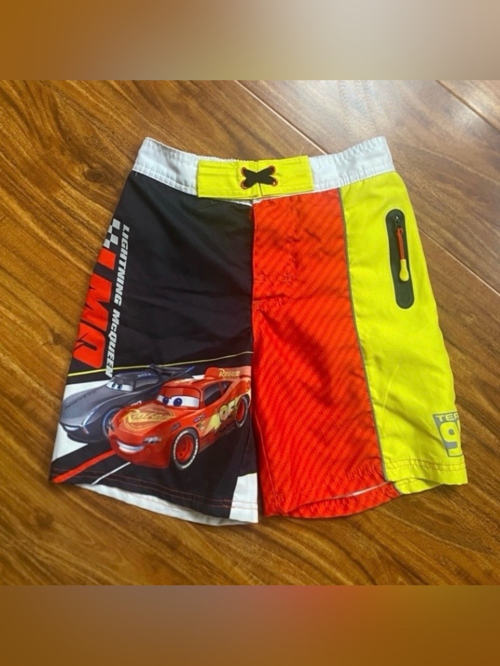 Disney Pixar Boys Lightning McQueen Swim Trunks Shorts Size 7/8 Vacation Pool
